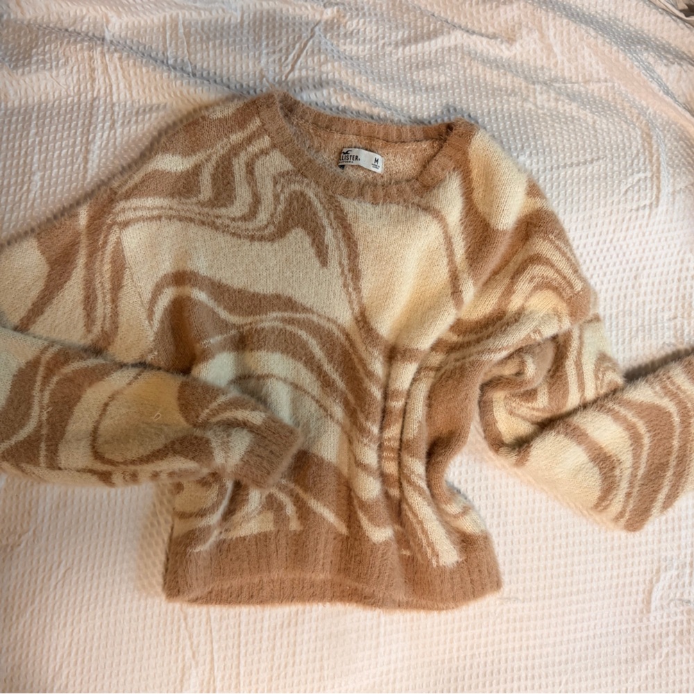 Hollister Cream and Brown Cowl Neck Sweater